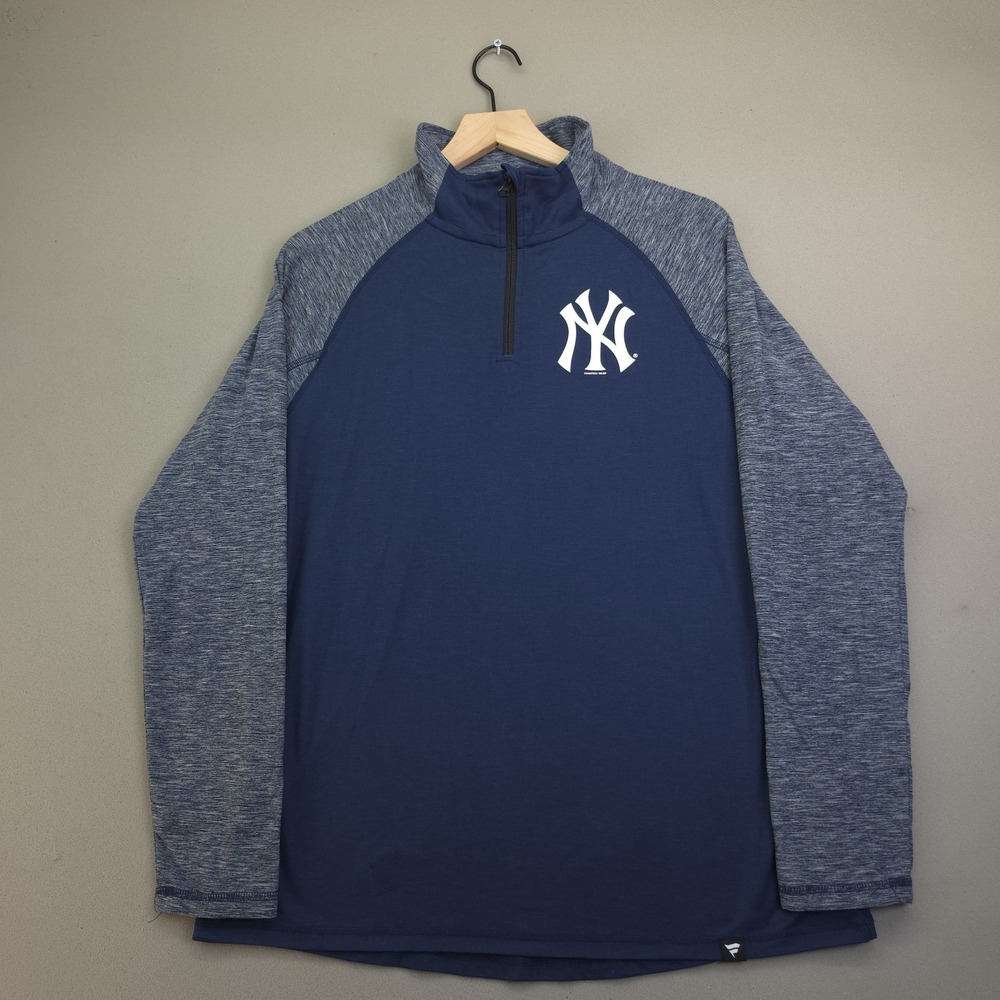 Fanatics New York Yankees Quarter Zip Pullover Mens Large Navy Heathered MLB Top